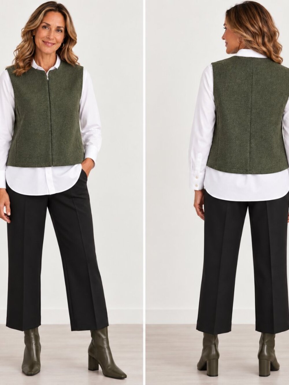 COS Olive Green Wool Blend 3/4 Zip Pullover Vest Minimalist Modern Quiet Luxury